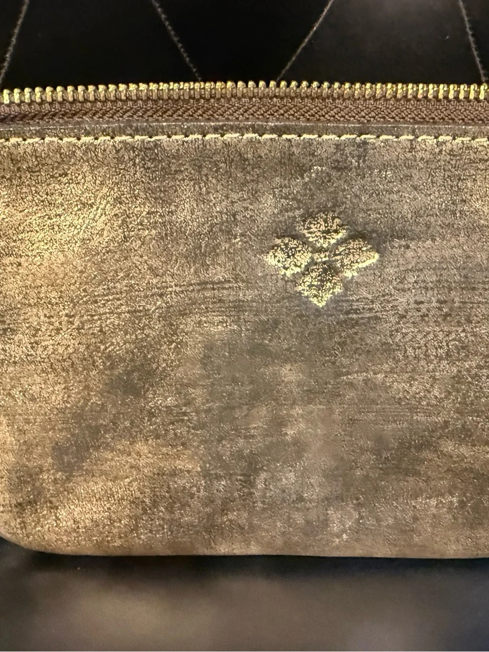 Gold Embossed Leather Wristlet Clutch